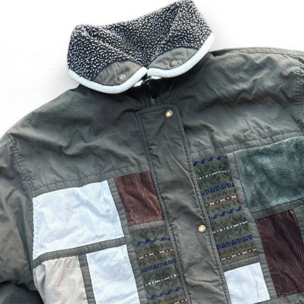 Vintage 80s Innovations by Izzi Sherpa Patchwork Winter Puffer Coat - Size: XL